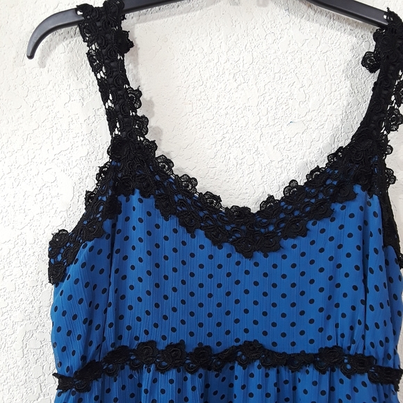 Apt 9 sz10 Blue & Black Dotted Babydoll Style Tank - Picture 2 of 11